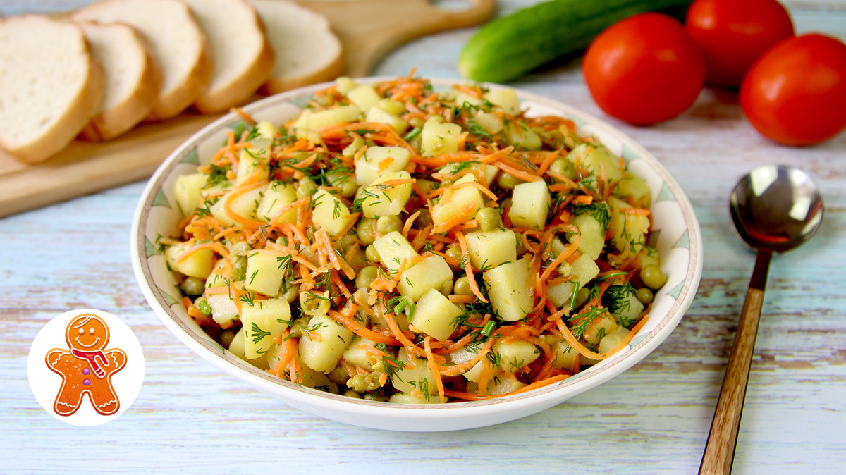 Сочный картофельный салат с корейской морковью для легкого ужина